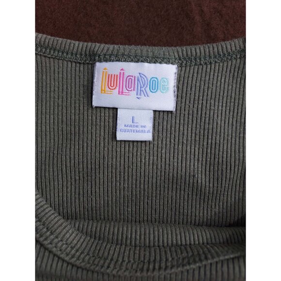 EUC LULAROE RANDY RAGLAN TEE OLIVE DRAB STRIPE SLEEVE SIZE LARGE - Picture 5 of 5